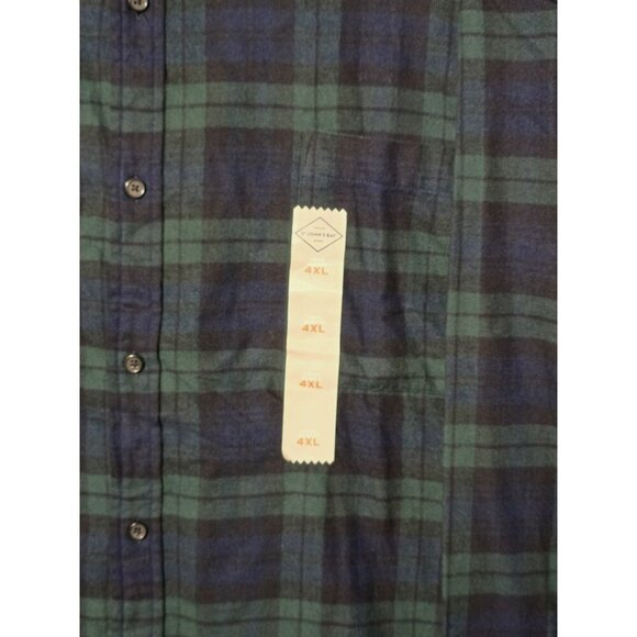 St John’s Bay Super Soft Flannel Long Sleeve Green Blue Plaid 4xl NWT - Picture 2 of 7